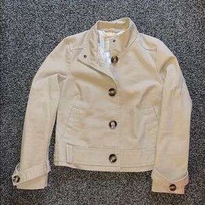 Old Navy Tan/Khaki Cotton Twill Button Front Jacket Military Cropped Size Small